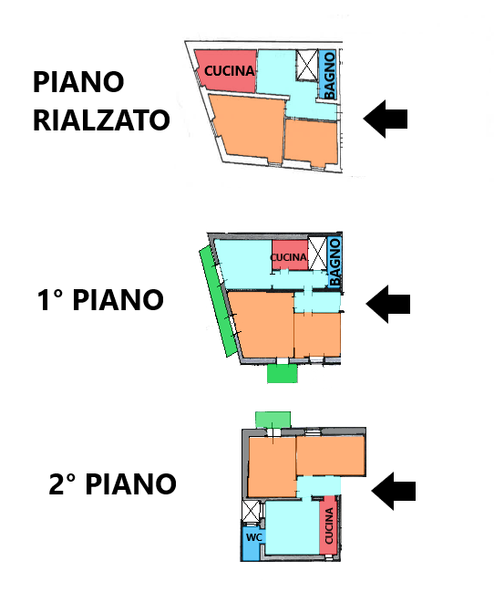 Planimetria di 3 appartamenti in un’unica palazzina
